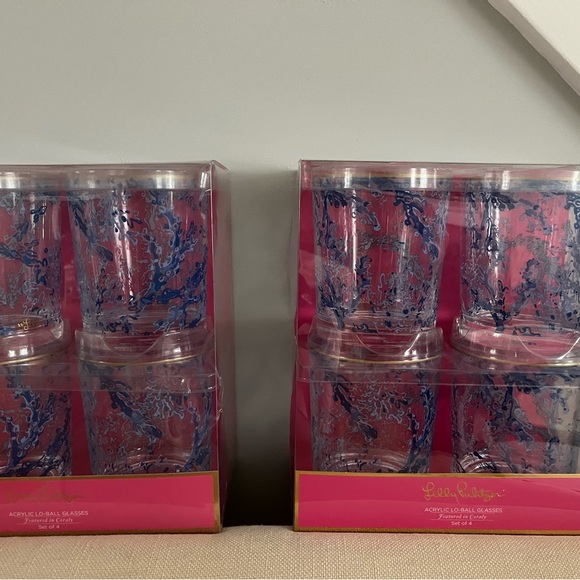 Lilly Pulitzer acrylic lowball glasses featured in CORALY two sets of 4 nwt - Picture 5 of 7
